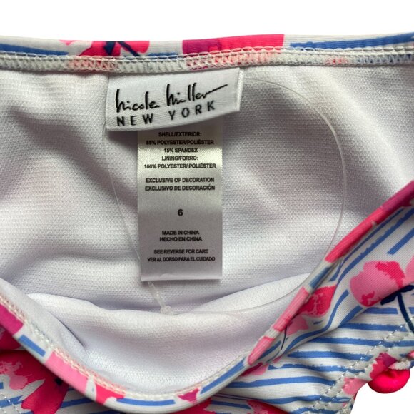 NWT Nicole Miller Rash Guard Swimsuit Set Stripes Floral Pom Poms Pool Beach-6 - Picture 12 of 13